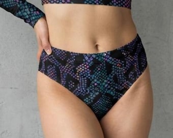 Snake Skin Purple High Waisted Bikini Bottom, Animal Print Women's Swimwear, High Rise Bikini Bottom, Snake Print