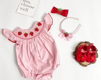 Strawberry Romper Sleeveless Vest, Toddler Girls Clothing, Summer Outfit, Embroided Romper, Birthday Strawberry Romper, Strawberry Dress