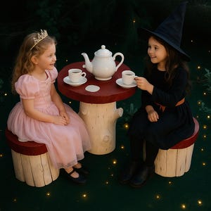 Children&#39;s Mushroom Tea Party Table and stools set ~Toddler Play Table~Fairy Garden Table Set. Custom. Unique. One of a kind.