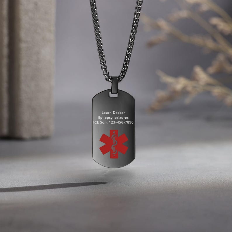 Personalized Medical ID Necklace for Men, Custom Medical Alert ID Tag ...
