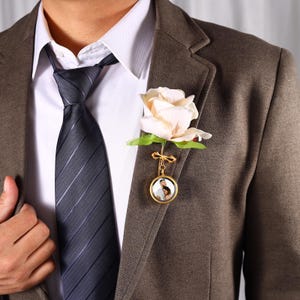 Custom Photo Pin for Groom, Wedding Lapel Pin, Memorial Bridal Bouquet Charm, Gift for Groom, Personalized Gifts, Wedding Memorial Gift