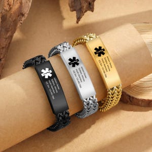 Personalized Medical ID Bracelet for Men, Custom Medical Alert Tag, Emergency Med Medical Jewelry, Allergy, Autism, Dementia, Diabetic