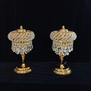 Vintage 1970s Brass and Crystal Table Lamp – French Glam Chandelier Style – Hollywood Regency Decor