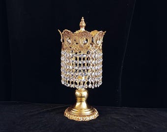 Vintage französische Messing & Kristall Tischlampe - 1960er Jahre Kandelaber Stil