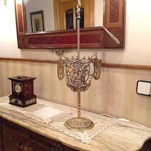 Brass Table Lamp with Classic Motifs,Medieval-Inspired Brass Table Lamp