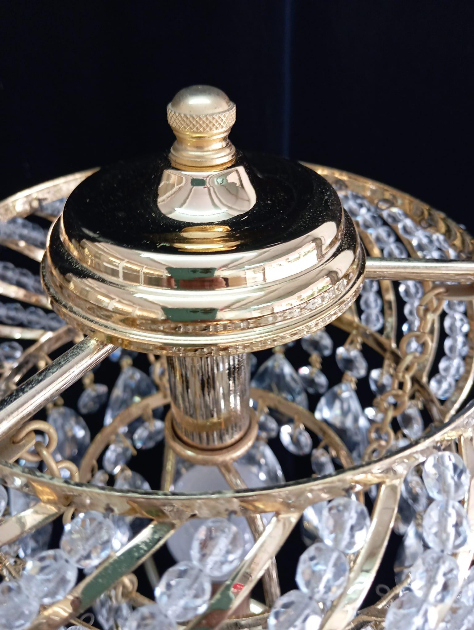 1970年代ヴィンテージの真鍮とクリスタルのテーブルランプ - フレンチ