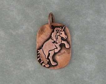 Unicorn recycled copper pendant charm DTPD