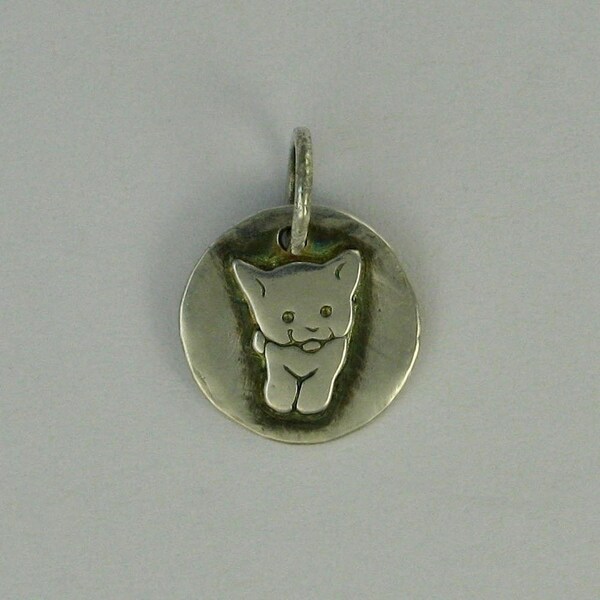 Cat kitten fine silver tiny pendant charm DTPD PMC