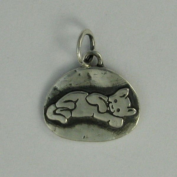 Kitten playful fine silver tiny pendant charm DTPD PMC