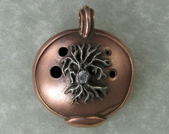 Metal clay Ocarina English Pendant recycled copper tree of life white copper sapphire DTPD