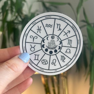 Sticker roue d'apprentissage du zodiaque (clair/transparent) – Outil d'étude des symboles et signes astrologiques pour débutants