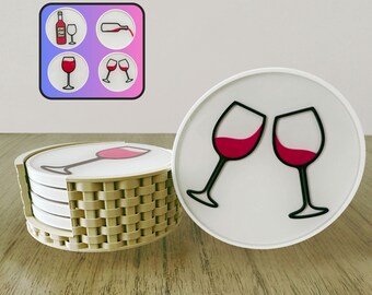 Handcrafted Resin Wine Coaster Set: Unique Wine Designs
