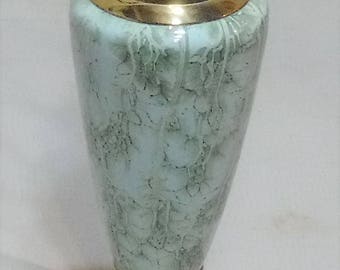 Vintage Holland Blue Green Gold Brass 11" Pitcher Ewer