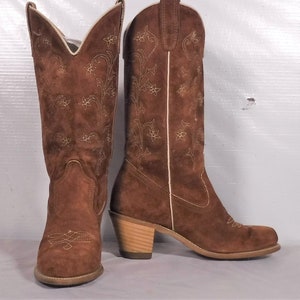 Vintage Women&#39;s Wolverine Boho Flower Suede Leather Cowboy Boots 6M Bohemian