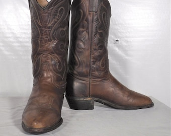 Vintage Men's Tony Lama Leather Cowboy Western 8 1/2 D Distressed Brown