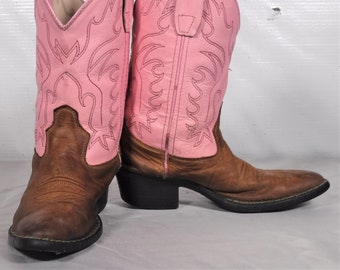 Schoenen damesschoenen Laarzen Cowboy & Westernlaarzen Reynosa Cowboy Western Boots Womens Sz 8 W MX 25 Brown Leather Exotic Print 