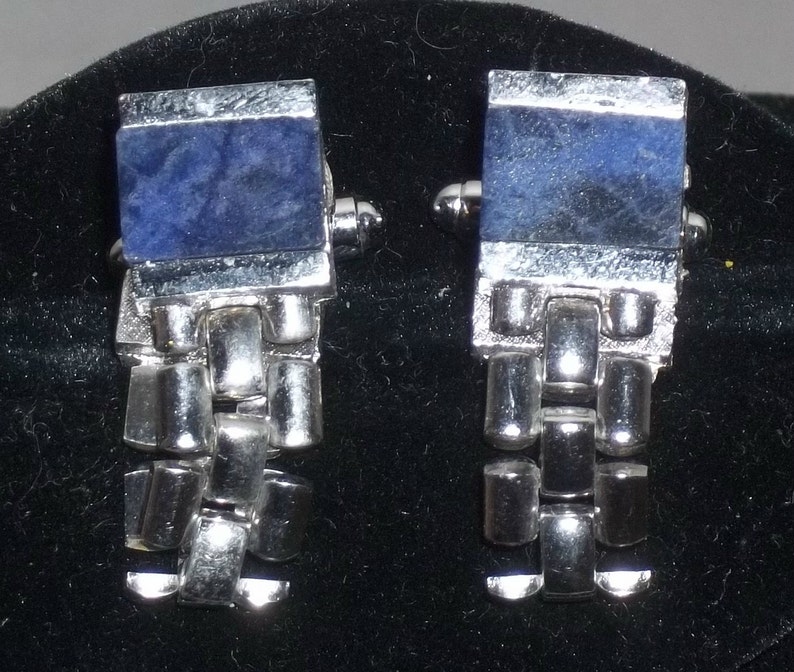 Boutons De Manchette Vintage Danté En Pierre Bleue - Finition Argentée, Occasion Pour Homme