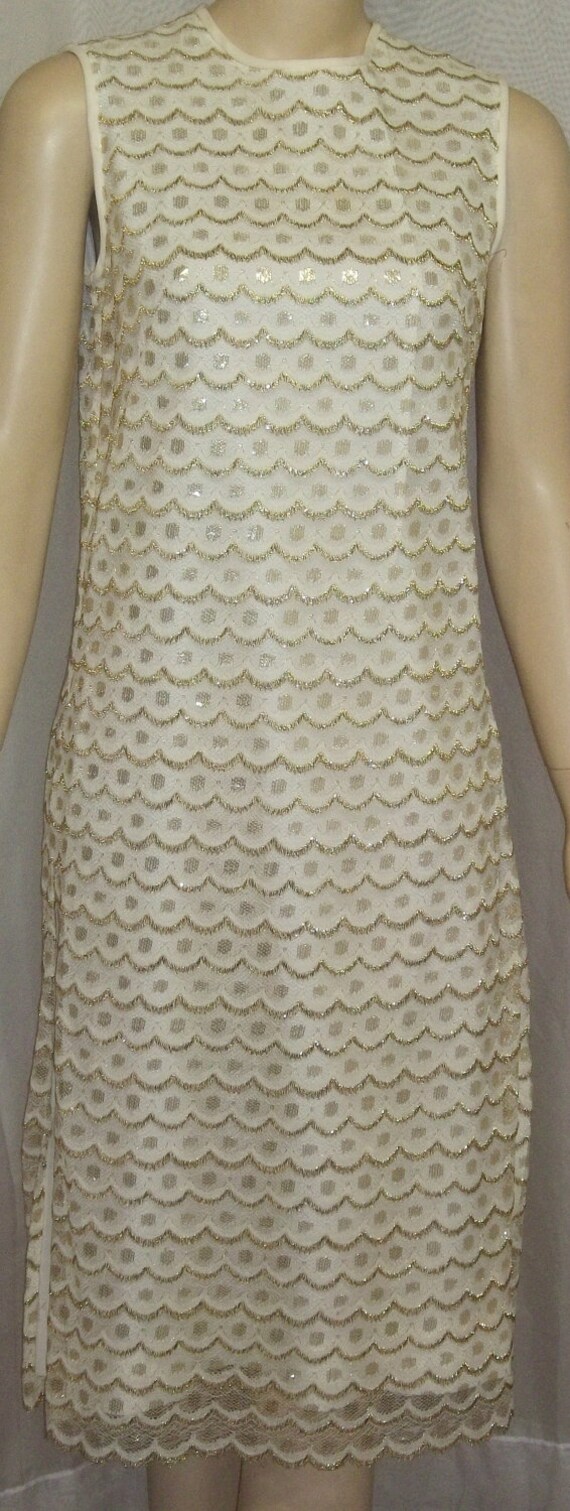 Vintage 1960's Mad Men Mini Dress Tunic Gold Lame… - image 2