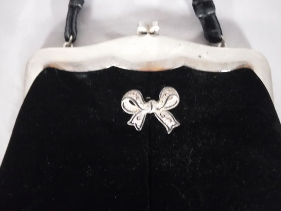 Vintage 1940's Formal Velvet Clutch Purse Bag Rhi… - image 2