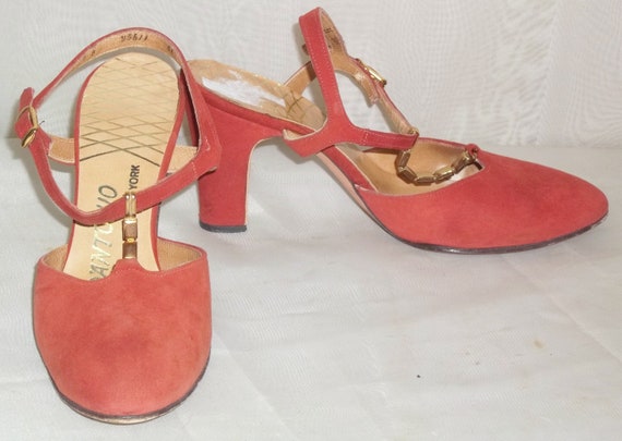 Vintage D'Antonio T-Strap Mary Janes Suede Heels … - image 1