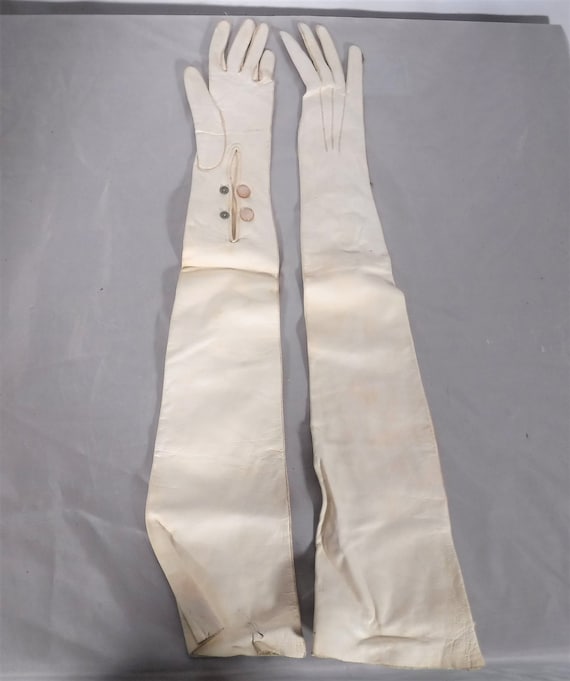 Vintage Kidskin Kid Skin 23" Long Leather Opera Weddi… Gem