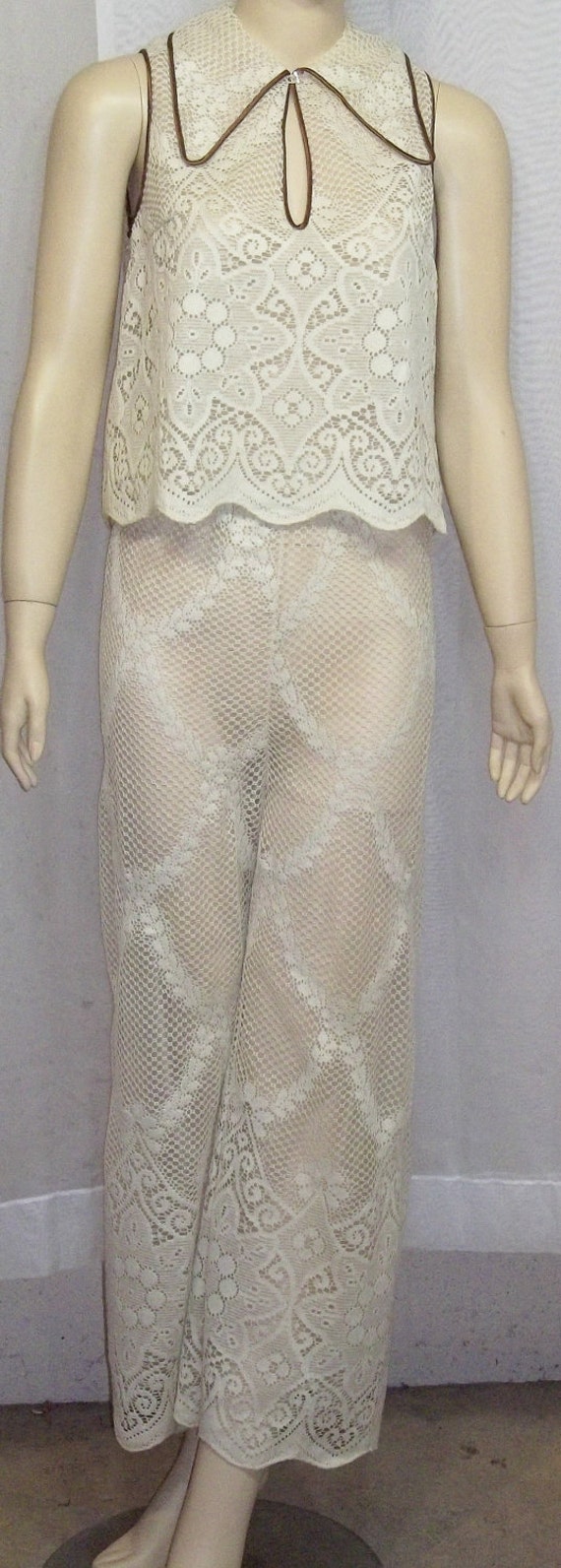 Vintage 1970's Warner's Pajama Lounge Set Sheer L… - image 2