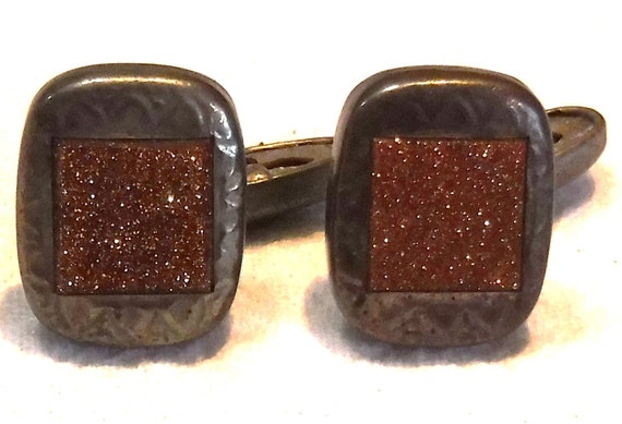 Vintage Antique Goldstone Square Cufflinks Cuff L… - image 5