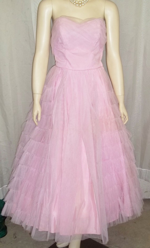 Vintage 1950's Tulle Lace Strapless Bombshell Pro… - image 2