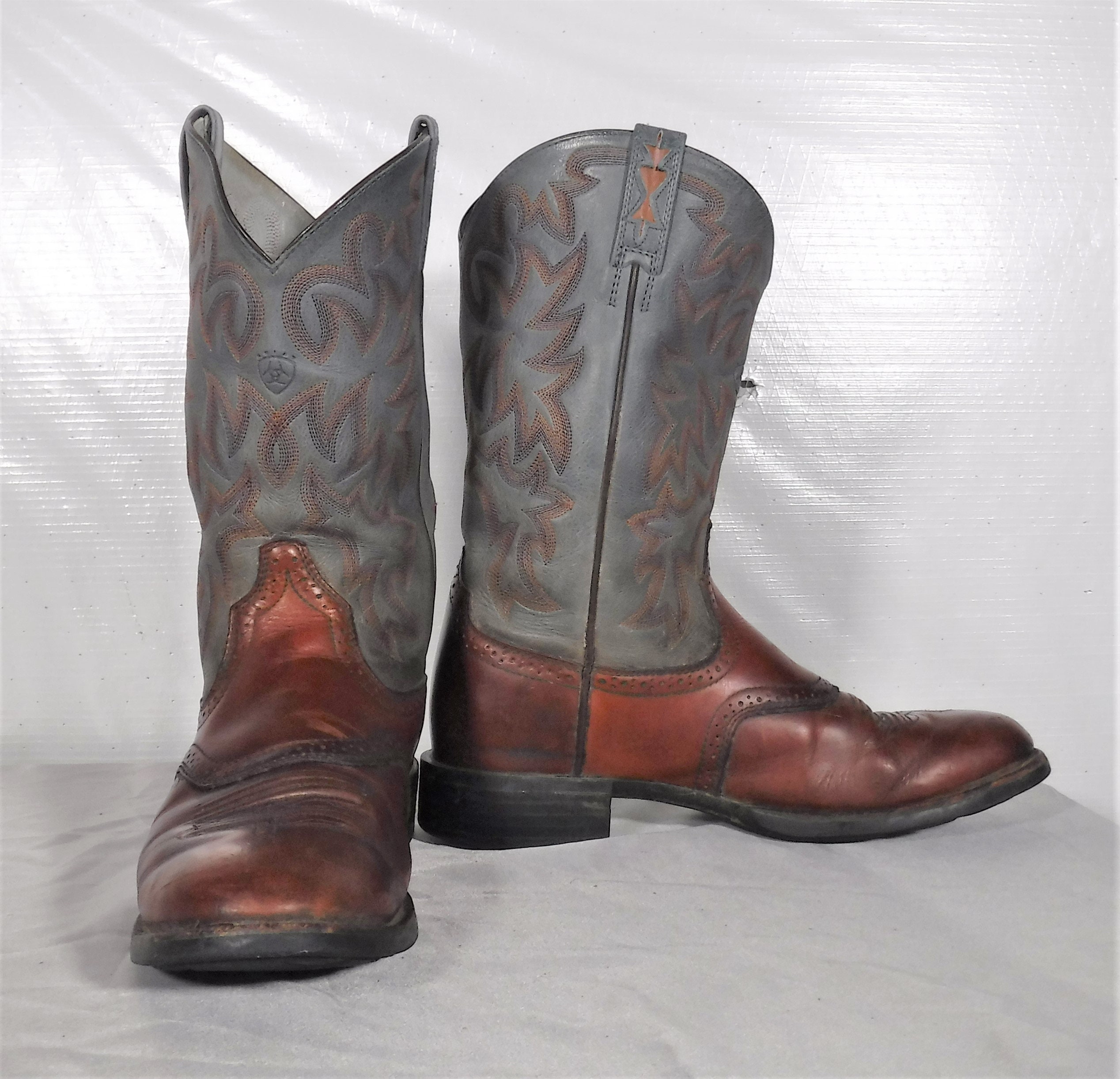 Vintage Ariat Ropers Mens Gray Brown Leather Cowboy Boots 10 B Etsy
