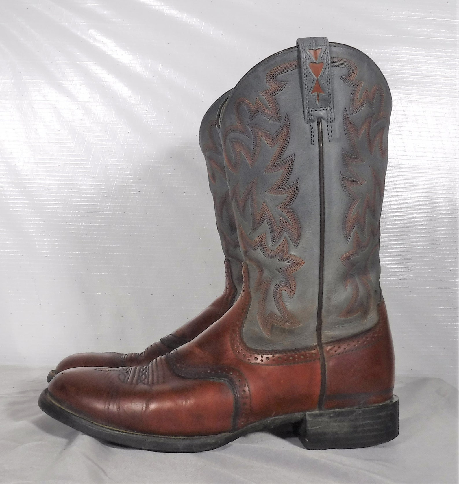 Vintage Ariat Ropers Mens Gray Brown Leather Cowboy Boots 10 B Etsy