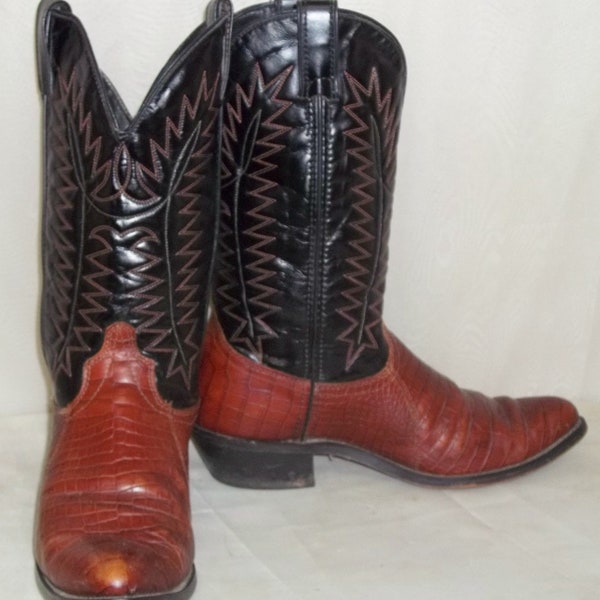 Bottes de cowboy Tony Lama vintage pour hommes, taille Sz. Style western en cuir marron 8,5 D