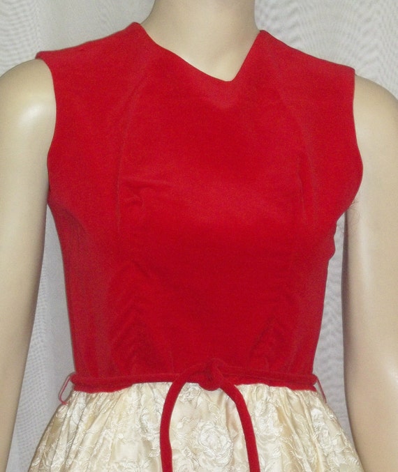 Vintage 1960's Silk Jaquard Red Velvet Sleeveless 