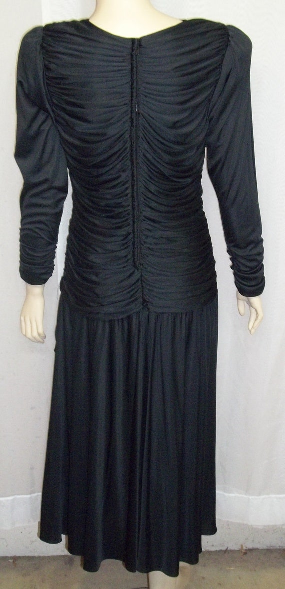 Vintage 1970's Claralura Black Formal Dress Rhine… - image 4