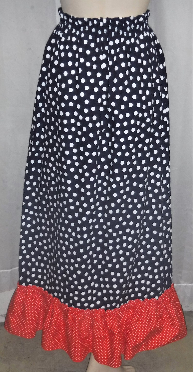 Vintage 1970s JR Bazaar Sears BOHO Long Skirt Polka Dot Red White Blue 13