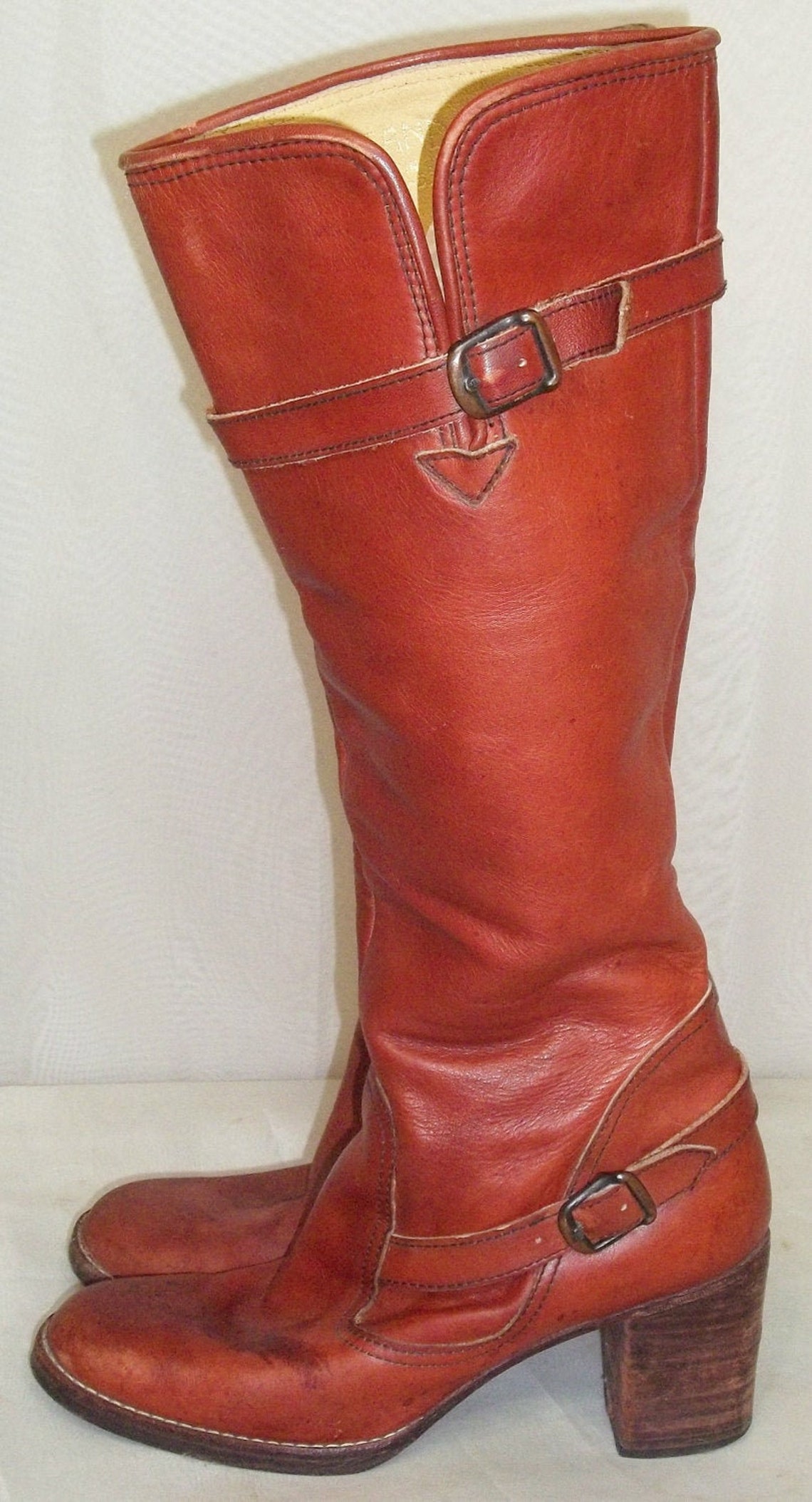 Vintage 1970's Scandals Stacked Heel BOHO Womens Knee High Leather ...