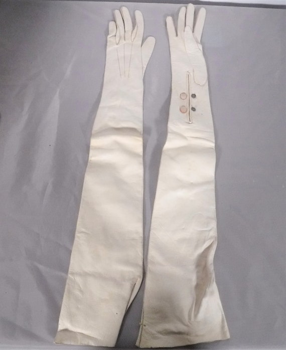 Vintage Kidskin Kid Skin 23" Long Leather Opera Weddi… Gem