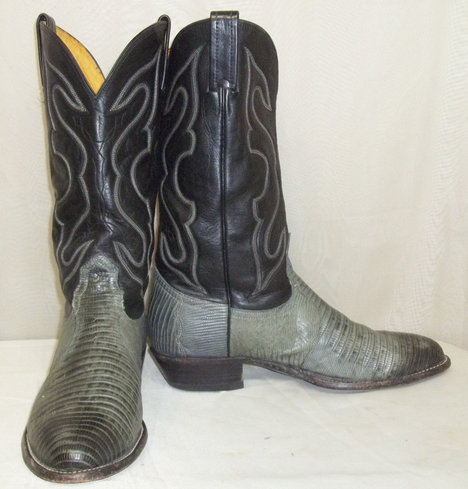 Vintage Mens Nocona Lizard Leather Cowboy Western Boots 9 1/2D Black