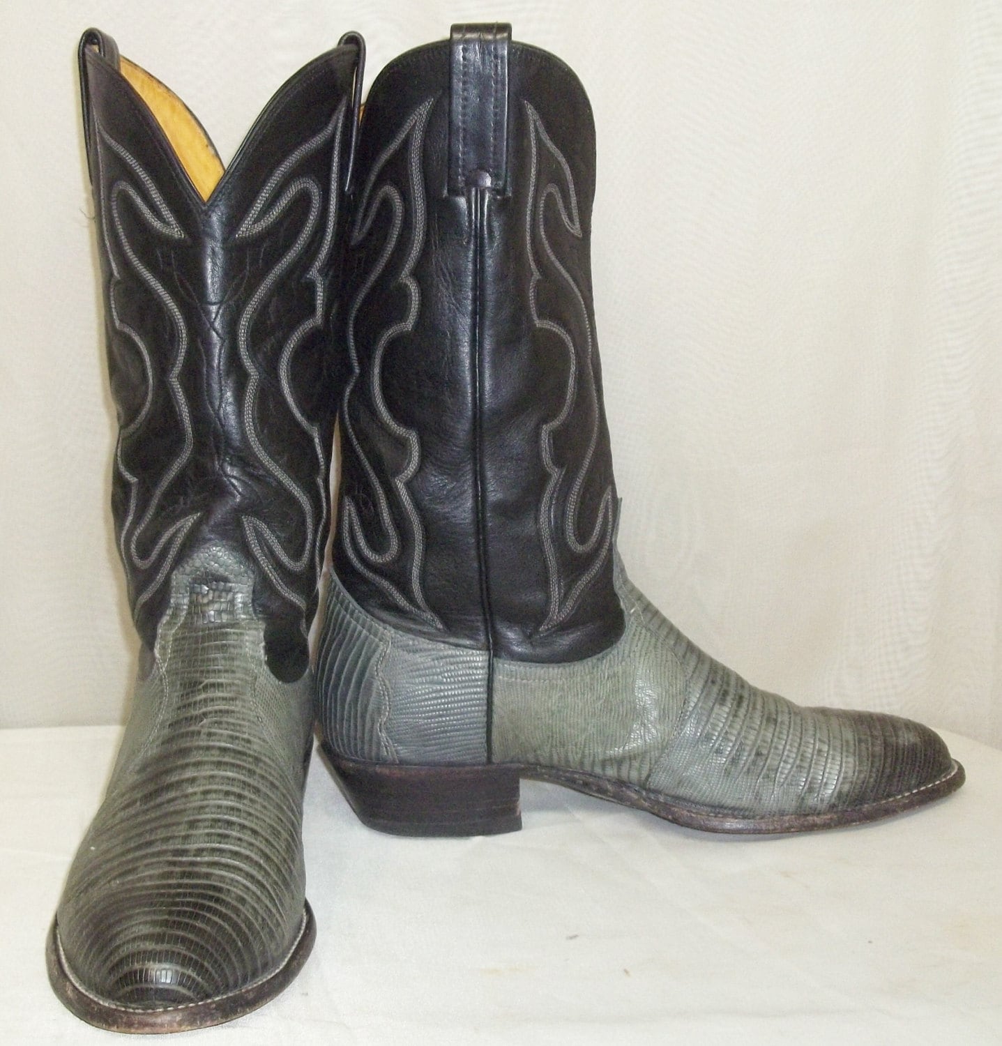 Vintage Mens Nocona Lizard Leather Cowboy Western Boots 9 1 