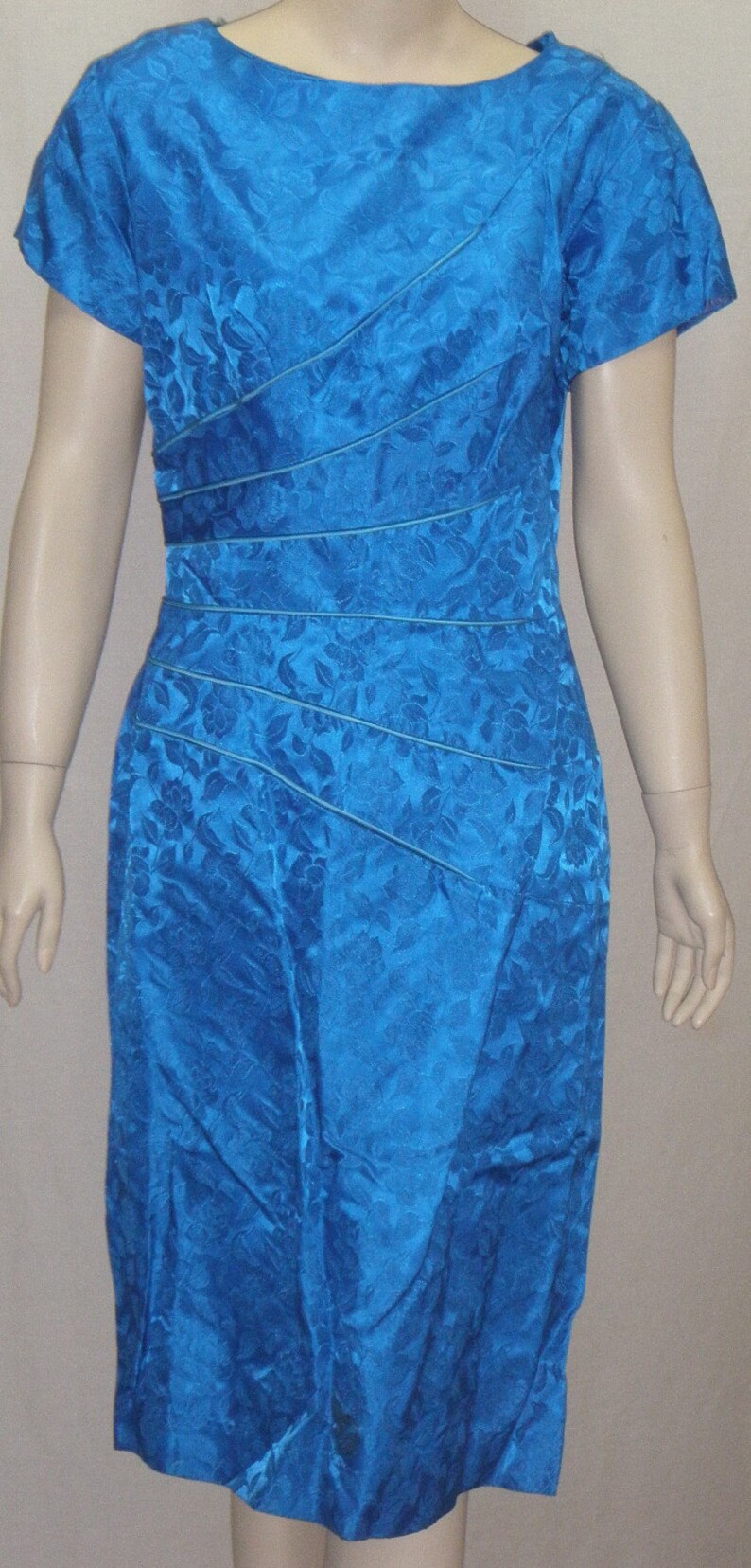 Vintage Royal Blue 1950's Wiggle Dress Size 18 Jacquard image 2