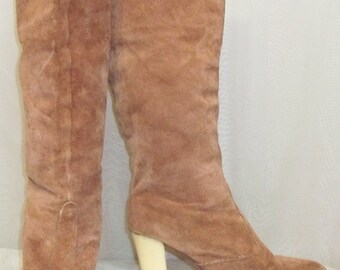 Botas altas hasta la rodilla de piel de ante estilo bohemio vintage para mujer, talla 7 M
