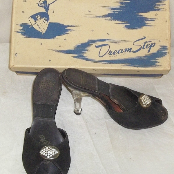 Vintage Michele Spring-O-Lators Springolator Lucite Pumps Slides 5N Womens Sandals