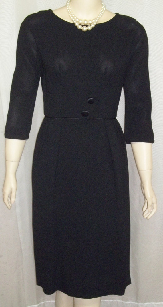 Vintage 1950's Wiggle Black Dress Small Dinah Mit… - image 2