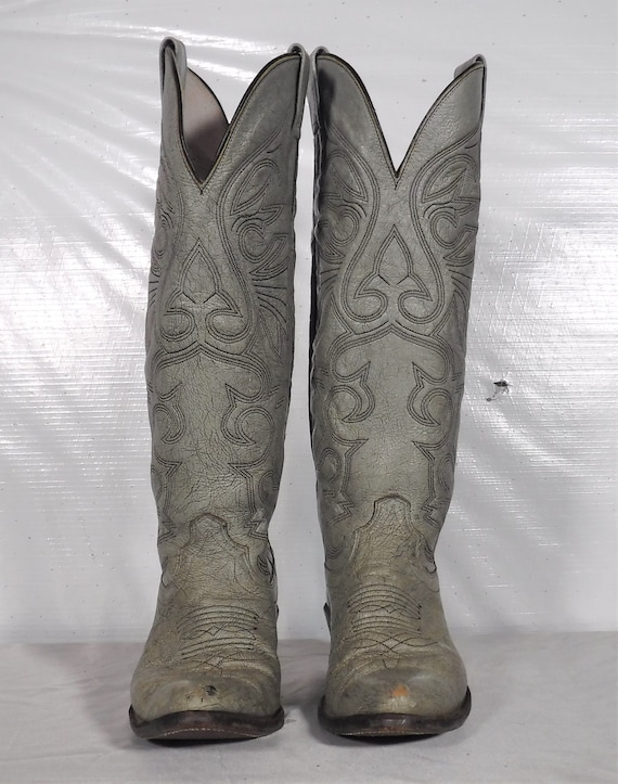 Vintage grijs leer Olathe KS hoge cowboy laarzen - Etsy Nederland