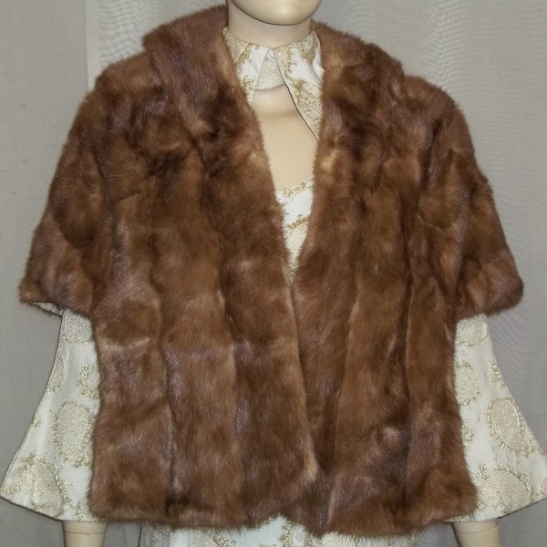 Vintage Emba Autumn Haze Natural Brown Mutation Mink Fur Stole Capelet Shrug Womens Genuine