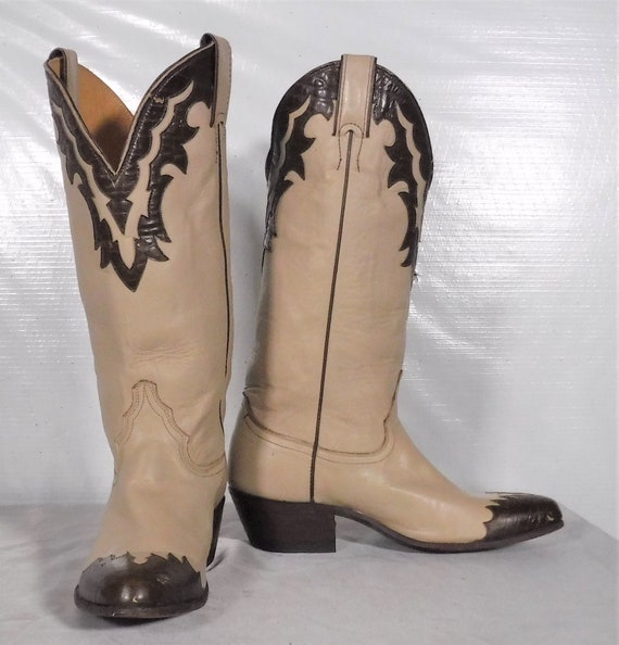 Vintage Women's Justin Beige Brown Leather Cowboy… - image 1