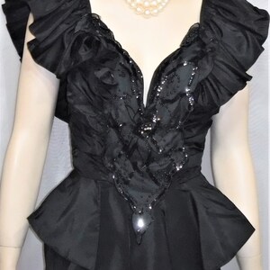 Vintage 1980&#39;s Climax for David Howard Karen 9/10 Okada Black Cocktail Dress Small Sequins Beaded Rhinestones