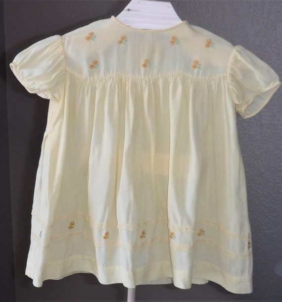 Vintage Yellow Crepe Baby Infant Doll Girls Embroi