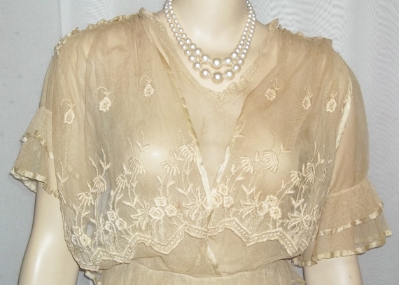 Antique Steampunk Net Lace Dress Victorian Edward… - image 1