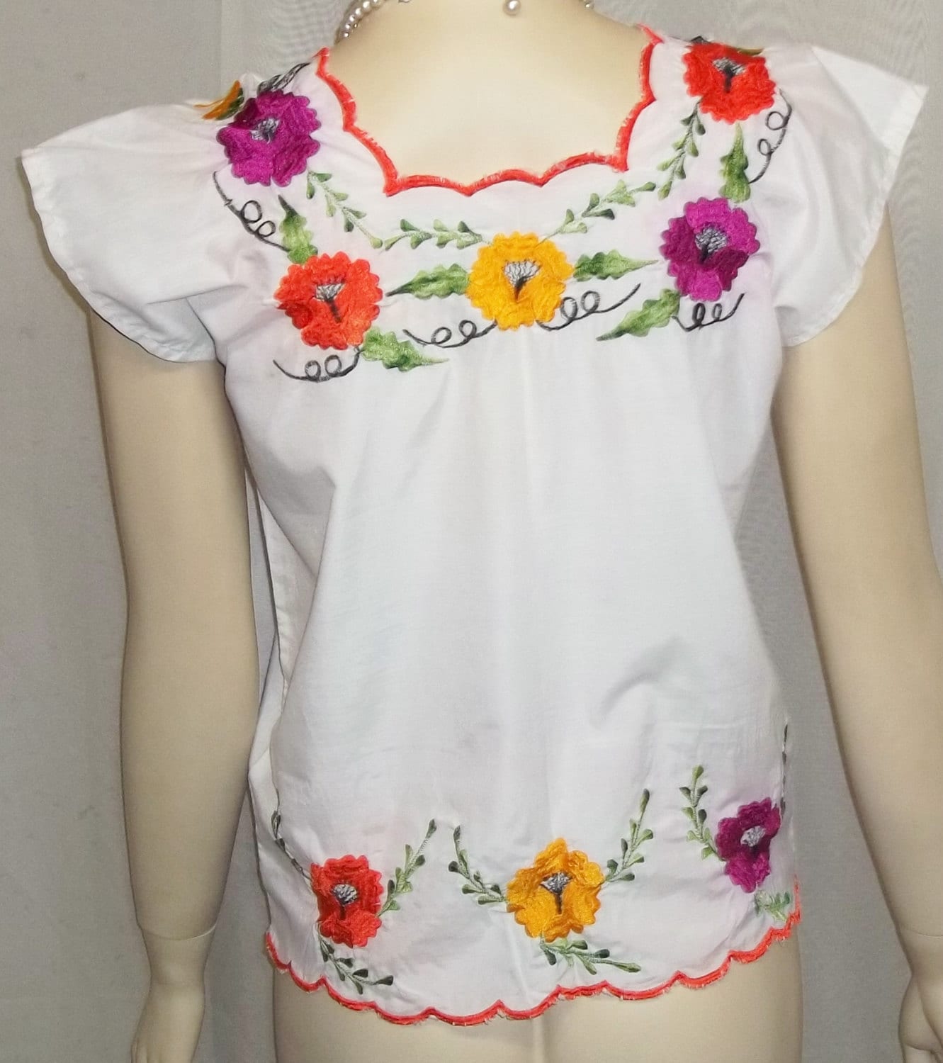 Vintage BOHO Mexican Embroidered Floral Blouse Small Medium - Etsy