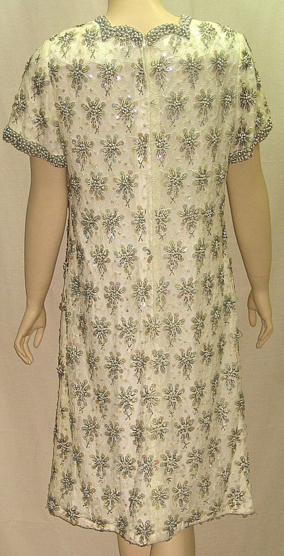 Vintage 1950's Glass Beaded Sheath Dress Medium/L… - image 5